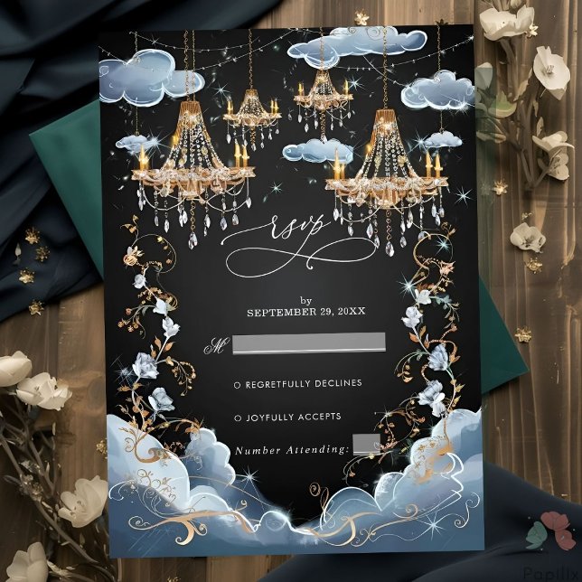 Mystic Clouds Opulent Chandelier Wedding RSVP Karte (Von Creator hochgeladen)