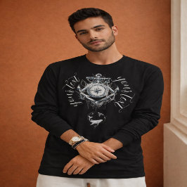 Mystic Compass Raven Grafik Schwarz Langarm T-Shir T-Shirt