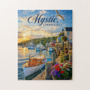 Mystic, Connecticut Hafen-Sonnenuntergang Puzzle