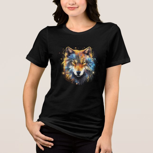 Mystic Cosmic Wolf – Spiritual Animal Art Tri-Blend Shirt (Vorderseite)