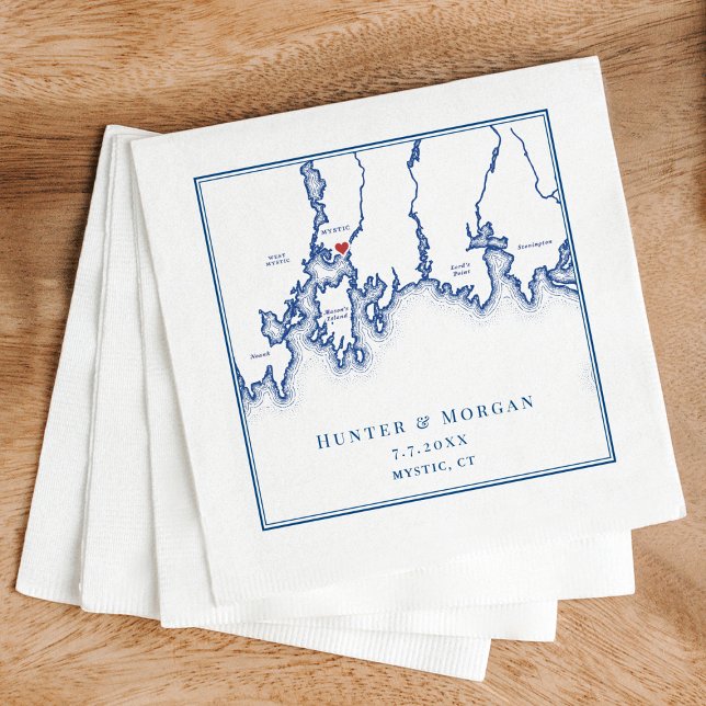 Mystic CT Map Elegant Navy Blue Wedding Serviette (Mystic CT Map Napkins for an elegant navy blue Connecticut wedding from Coastal Map Designs)