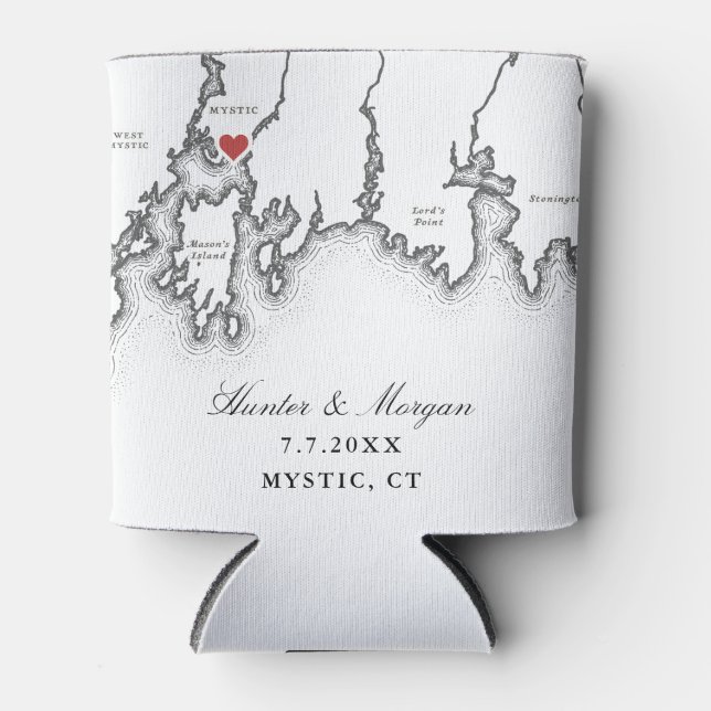 Mystic CT Map Elegante Schwarz-weiße Gastgeschenk  Dosenkühler (Vorderseite)
