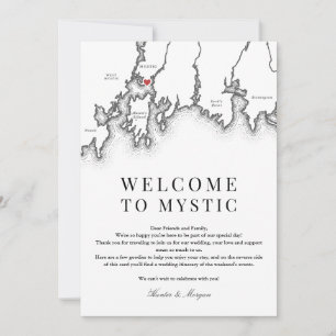 Mystic CT Map Wedding Welcome Letter Schwarz-weiß Dankeskarte