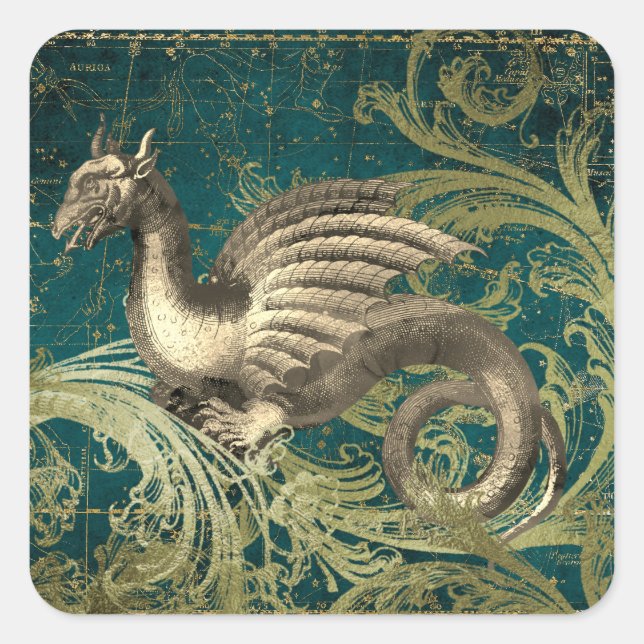Mystic Dragon & Star Map Square Sticker (Vorderseite)