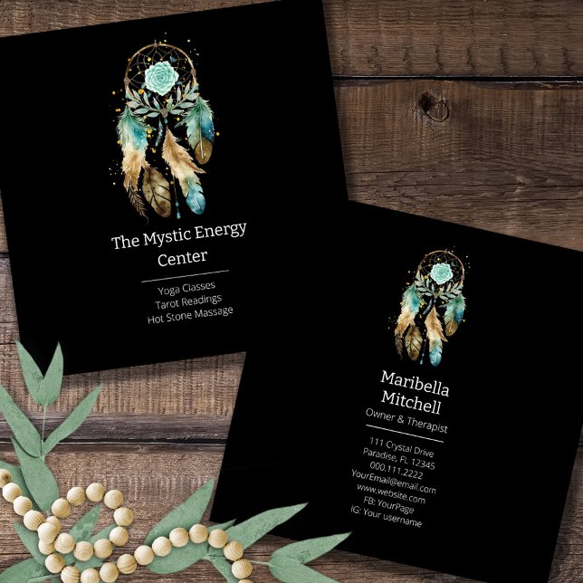 Mystic Dreamcatcher Spirituelle Metaphysische Yoga Quadratische Visitenkarte (Von Creator hochgeladen)