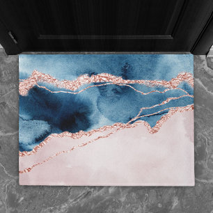 Mystic Elegance Aquamarines Blau und Rose Gold A Fußmatte