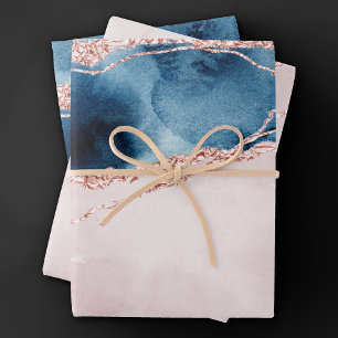 Mystic Elegance   Aquamarines Blau und Rose Gold A Geschenkpapier Set