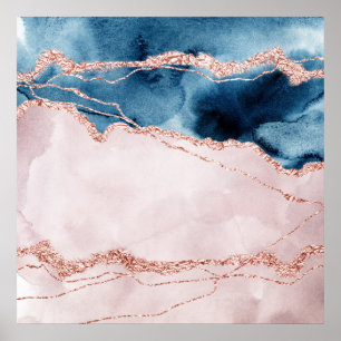 Mystic Elegance   Aquamarines Blau und Rose Gold A Poster