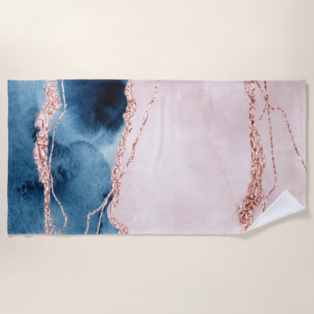 Mystic Elegance | Aquamarines Blau und Rose Gold A Strandtuch (Vorderseite)