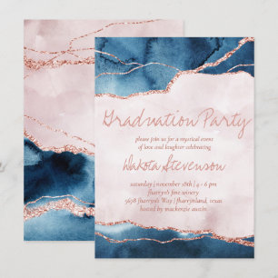 Mystic Elegance   Blue Pink Agate Graduation Party Einladung