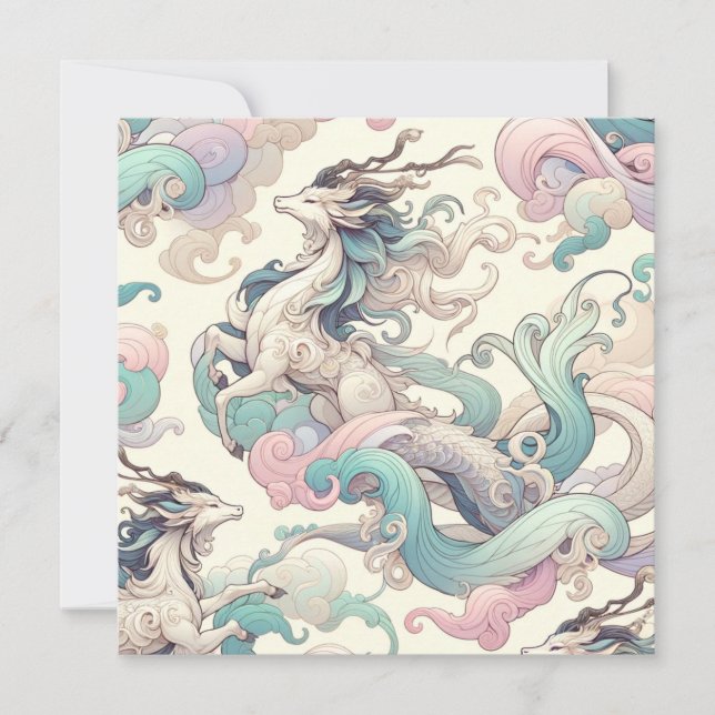 Mystic Elegance: Pastel Kirin Whispers Einladung (Vorderseite)