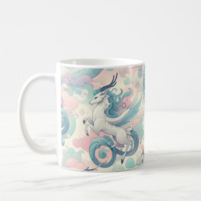 Mystic Elegance: Pastel Kirin Whispers Kaffeetasse (Links)