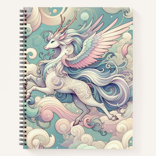 Mystic Elegance: Pastel Kirin Whispers Notizbuch (Vorderseite)