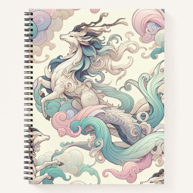 Mystic Elegance: Pastel Kirin Whispers Notizbuch (Vorderseite)