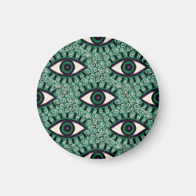 "Mystic Emerald Eyes" - Psychedelic Swirl Seamless Magnet (Vorne)