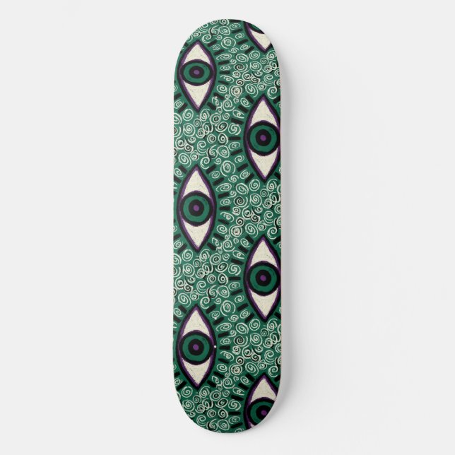"Mystic Emerald Eyes" - Psychedelic Swirl Seamless Skateboard (Vorderseite)