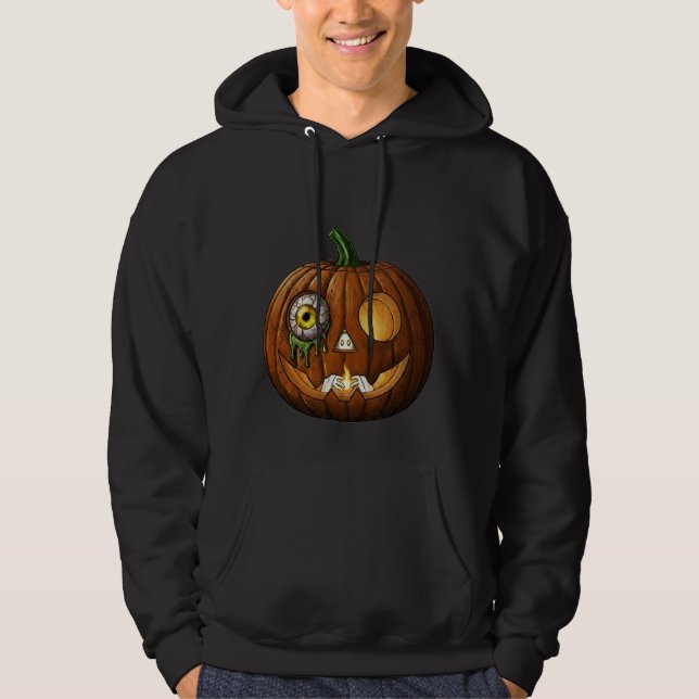 Mystic Eyeball & Skeleton Hands Jack-O-Lantern Hoodie (Vorderseite)