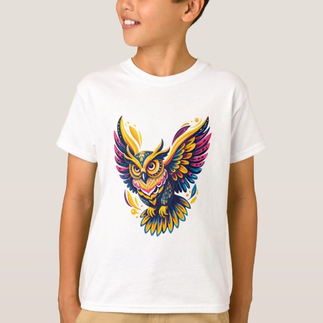 Mystic Flight Neon Owl T-Shirt (Vorderseite)