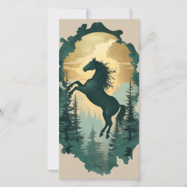 Mystic Forest Horse Gift Tag — Emerald & Gold Feiertagskarte