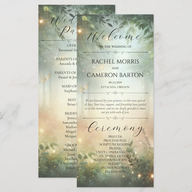 Mystic Forest Meadow Magic Hochzeitsprogramm (Vorne/Hinten)