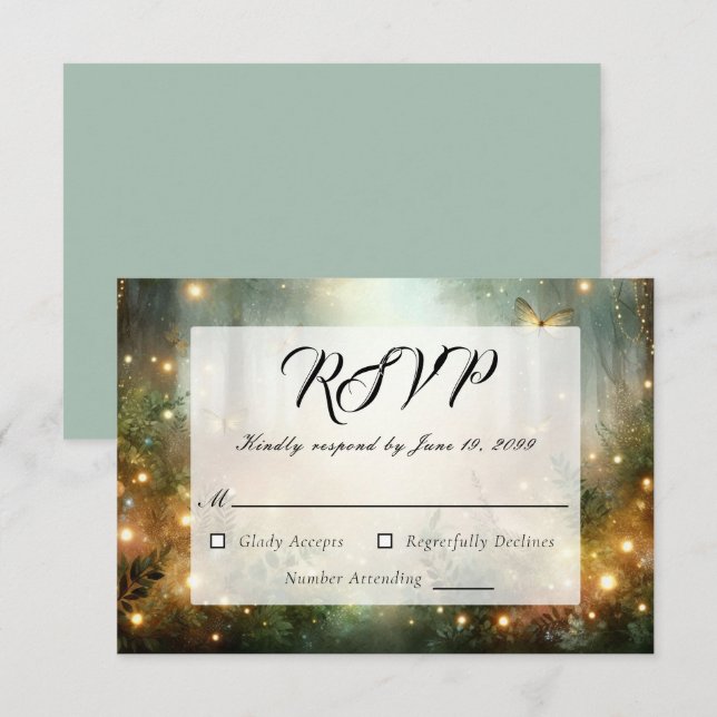 Mystic Forest Meadow Magic RSVP Karte (Vorne/Hinten)