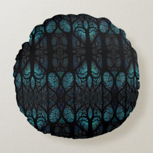 Mystic Forest Mosaic Blue & Black Muster Rundes Kissen