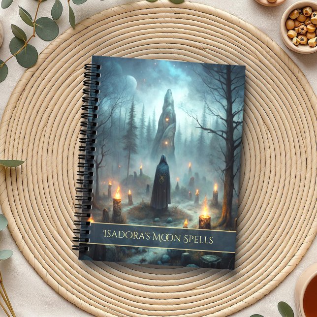 Mystic Forest Rituals - Custom Hexenjournal Notizbuch (Mystic Forest Rituals - Custom Witch Journal on a boho table with botanicals and a cup of tea)