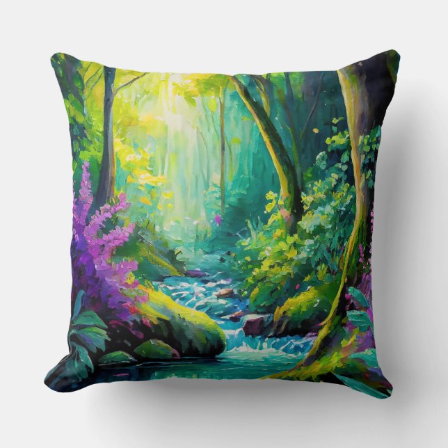 Mystic Forest River Throw Kissen (Vorderseite)