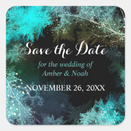 Mystic Forest Wedding rettet das Datum Quadratischer Aufkleber