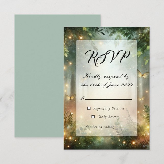 Mystic Forrest Meadow Magic RSVP Karte (Vorne/Hinten)
