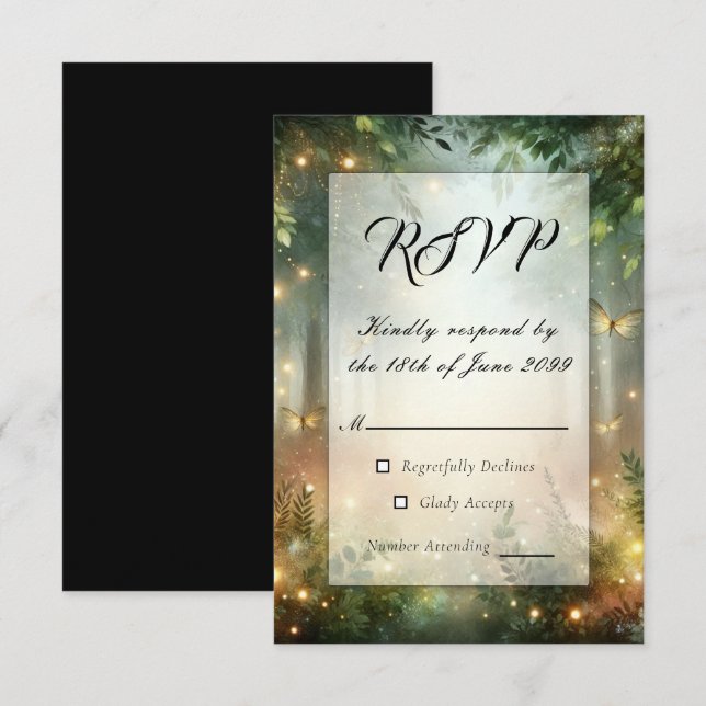 Mystic Forrest Meadow Magic RSVP Karte (Vorne/Hinten)