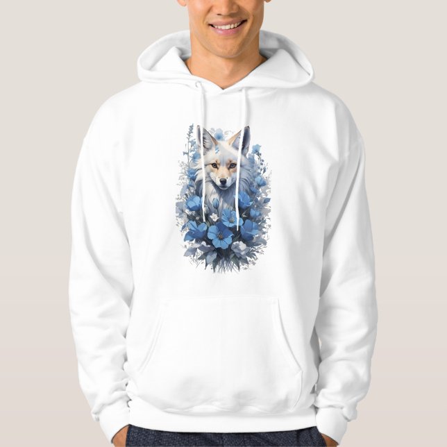 Mystic Fox in Blue Bloom Hoodie (Vorderseite)