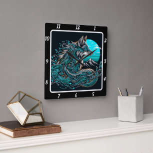 Mystic Fox über den Tälern Quadratische Wanduhr