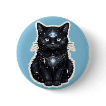 Mystic Galaxy Cat Button – Cosmic Third Eye Space 