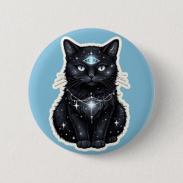 Mystic Galaxy Cat Button – Cosmic Third Eye Space 