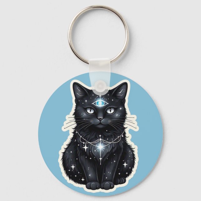 Mystic Galaxy Cat Keychain Schlüsselanhänger (Vorderseite)
