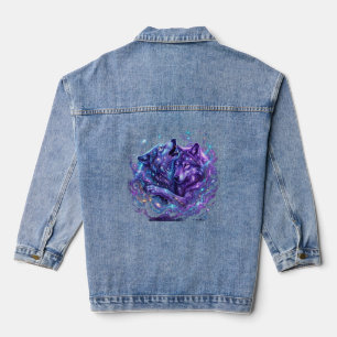 Mystic Galaxy Wolf Hoodie – Blaues Cosmic Wolf Art Jeansjacke