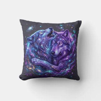 Mystic Galaxy Wolf Hoodie – Blaues Cosmic Wolf Art Kissen