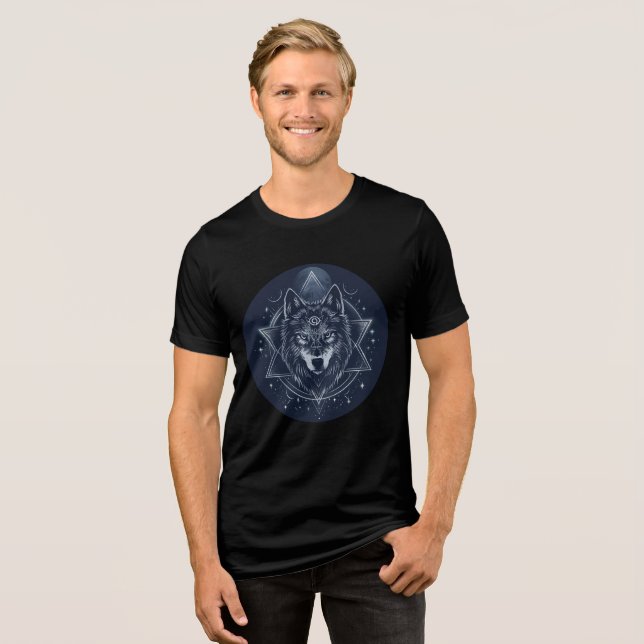Mystic Geometric Wolf Mandala Tri-Blend Shirt (Vorderseite voll)