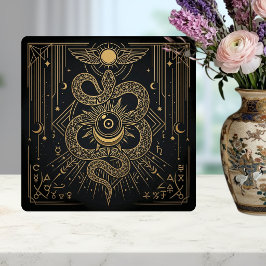 Mystic Gold Snaket Sun Celestial Astrology Art Fliese