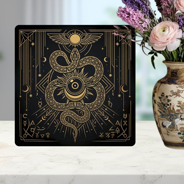 Mystic Gold Snaket Sun Celestial Astrology Art Fliese (Von Creator hochgeladen)