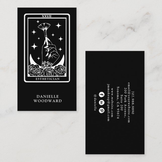 Mystic Gold Tarot Esthetician Black White Branding Visitenkarte (Vorne/Hinten)