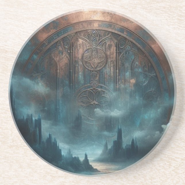 Mystic Gothic Steampunk Art - Blue Copper Patina  Getränkeuntersetzer (Vorne)