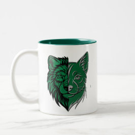 Mystic Green Wolf Fox Duality Mug - Unique Spirit Zweifarbige Tasse