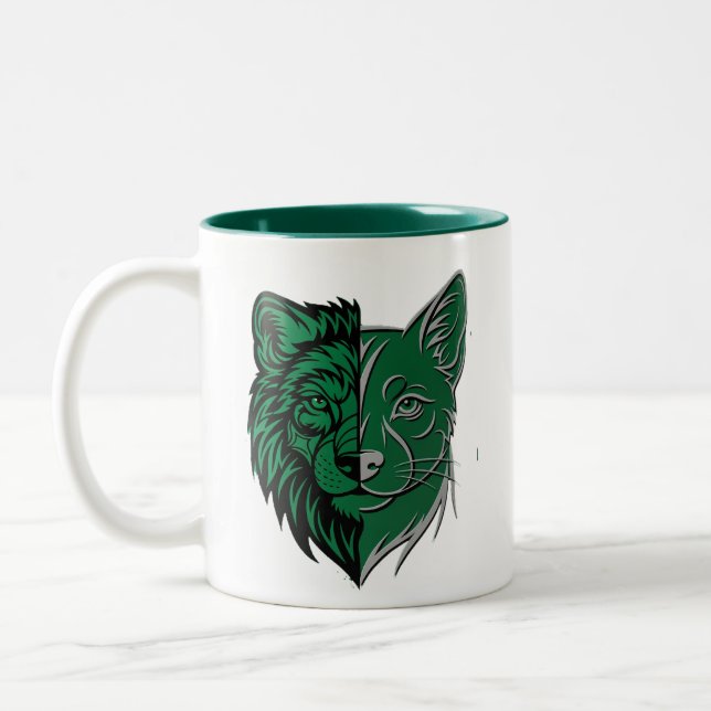 Mystic Green Wolf Fox Duality Mug - Unique Spirit  Zweifarbige Tasse (Links)