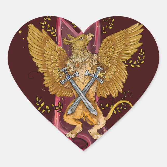 Mystic Griffin mit Schwertern Herz-Aufkleber (Vorderseite)