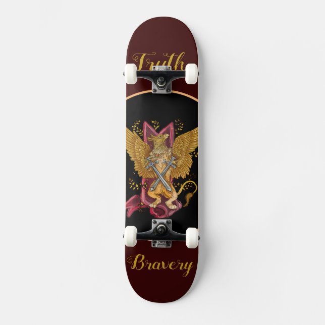 Mystic Griffin mit Schwertern Skateboard (Vorderseite)