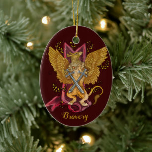 Mystic Griffin mit Schwertern "Wahrheit" & "Tapfer Keramik Ornament