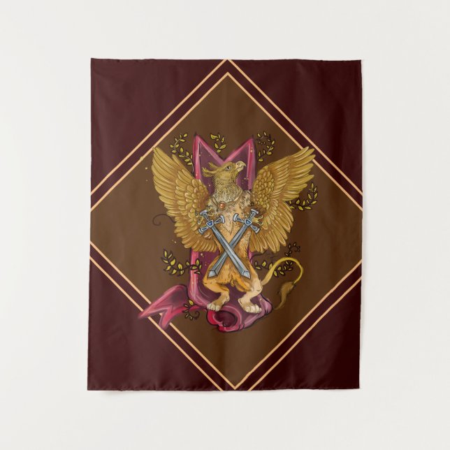 Mystic Griffin mit Schwertern Wandteppich (Vorderseite)