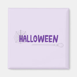 Mystic Halloween Broom and Delicate Web Detail Magnet